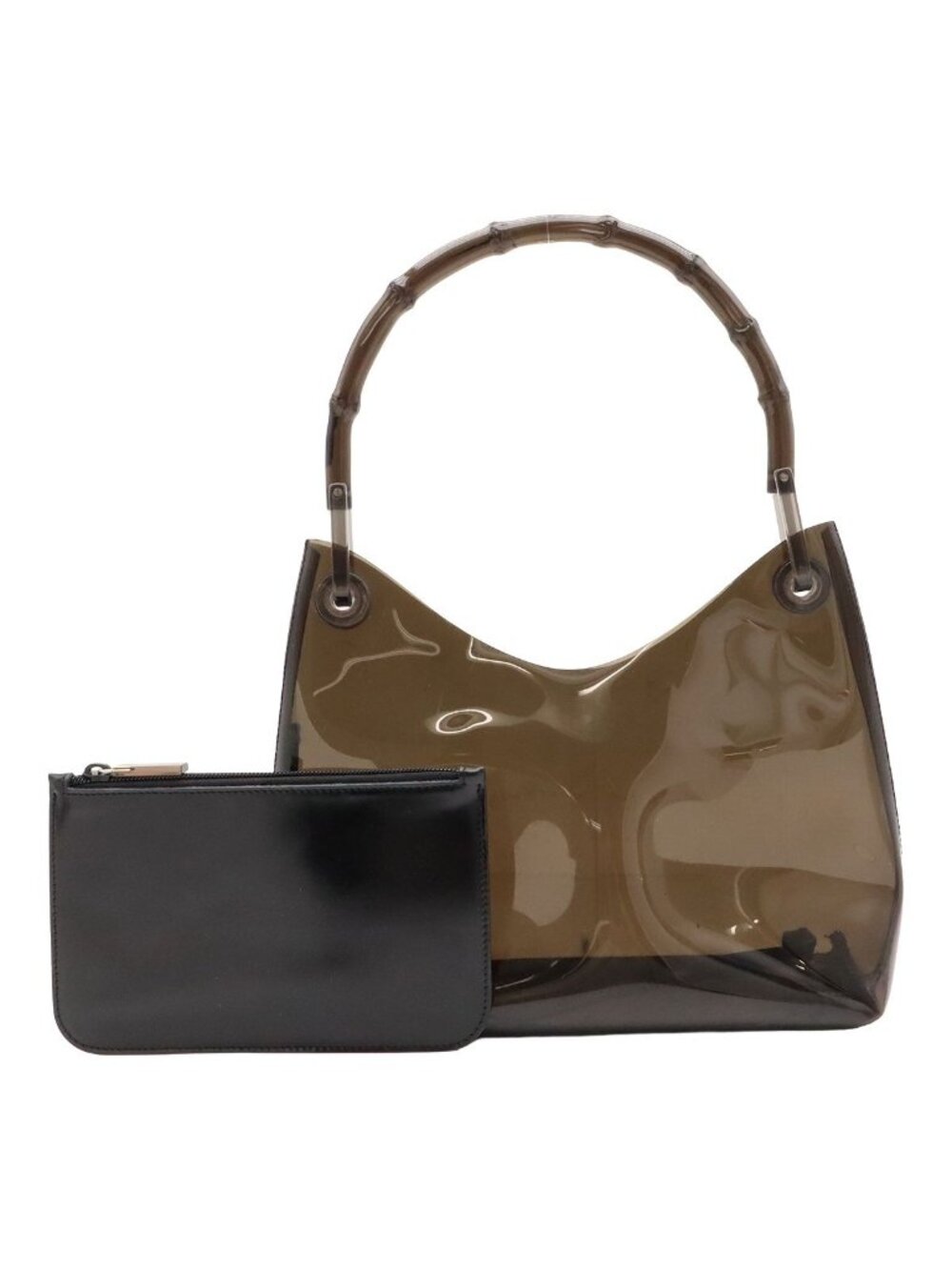 Gucci Plastic Bamboo Shoulder Bag Vinyl Leather Black
